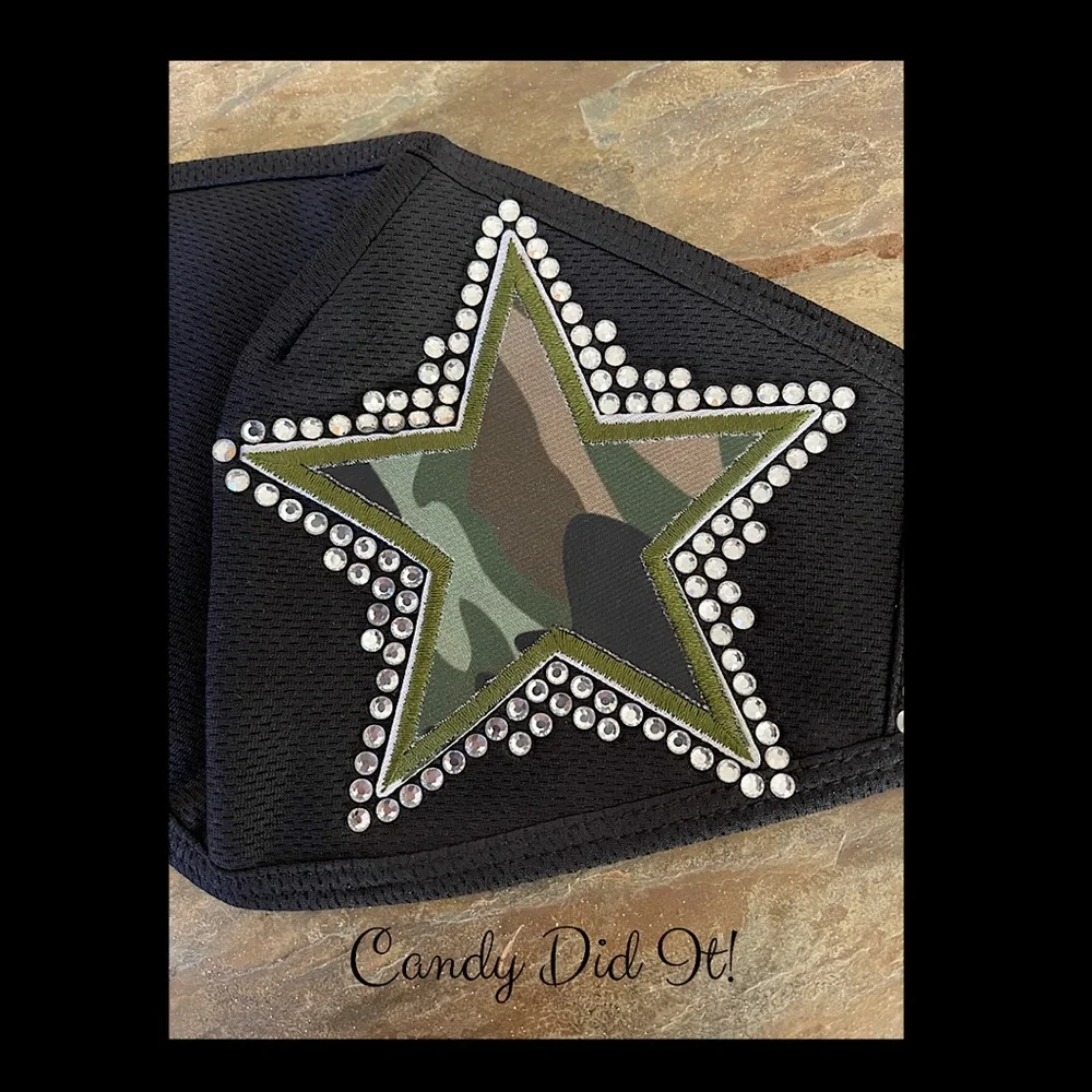NWT Handmade Candy Did It! Camouflage Bling Star Black Double Layer Face Mask